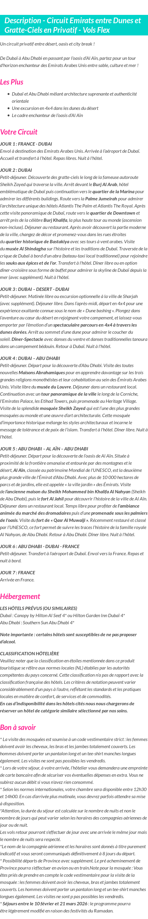 Détails du séjour