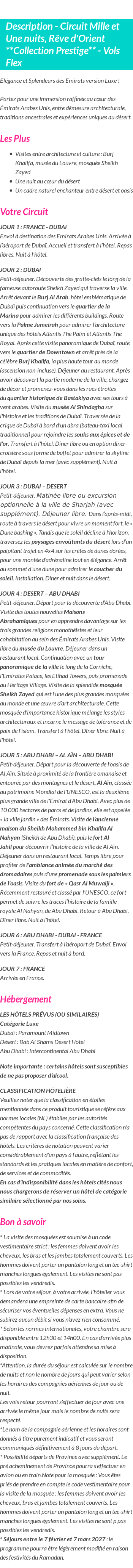 Détails du séjour