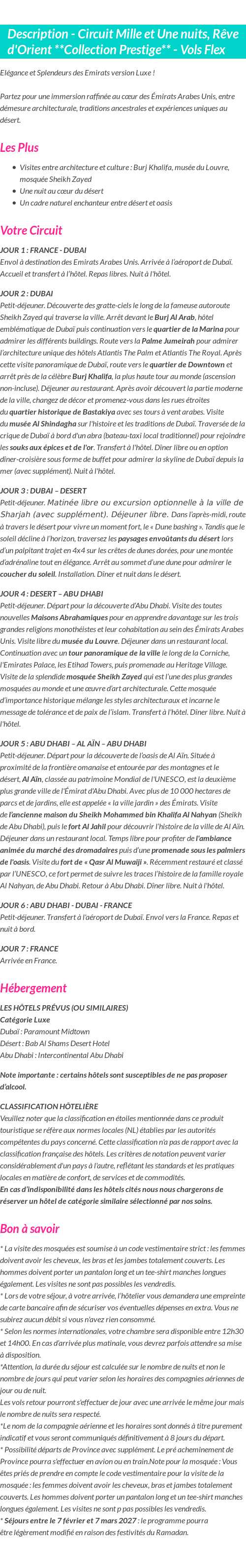 Détails du séjour