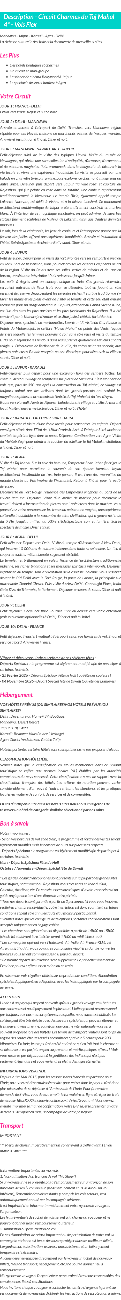 Détails du séjour