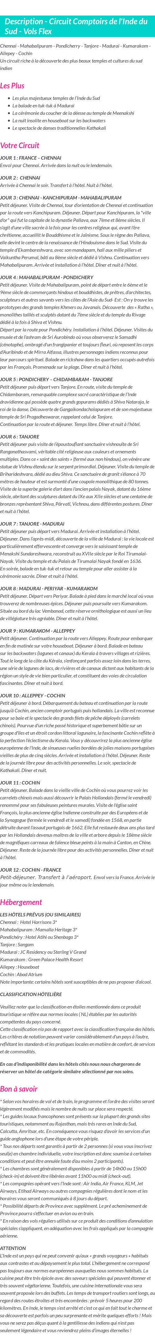 Détails du séjour