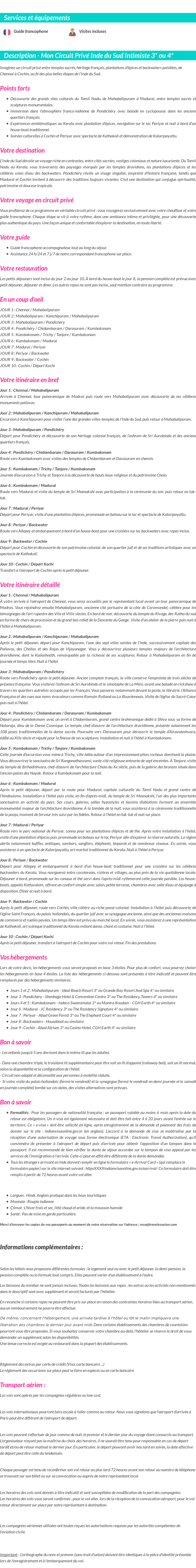 Détails du séjour