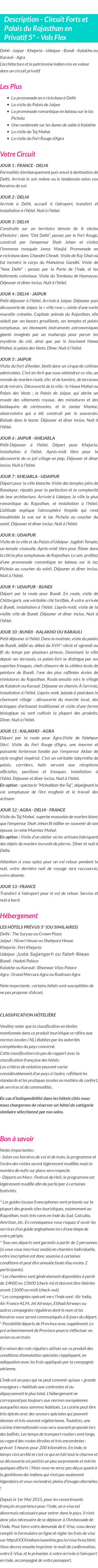 Détails du séjour
