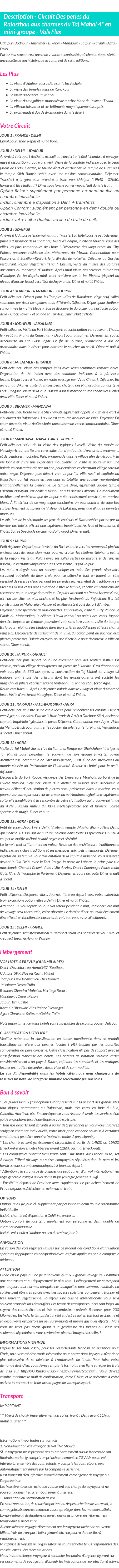 Détails du séjour