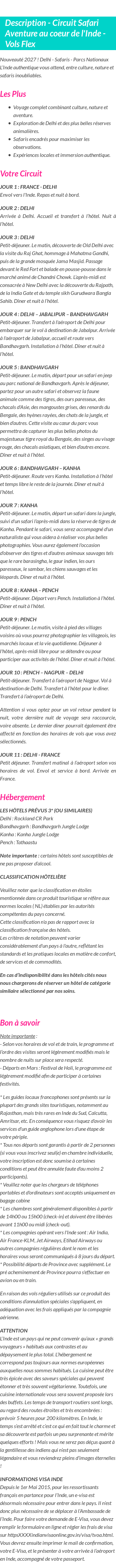 Détails du séjour