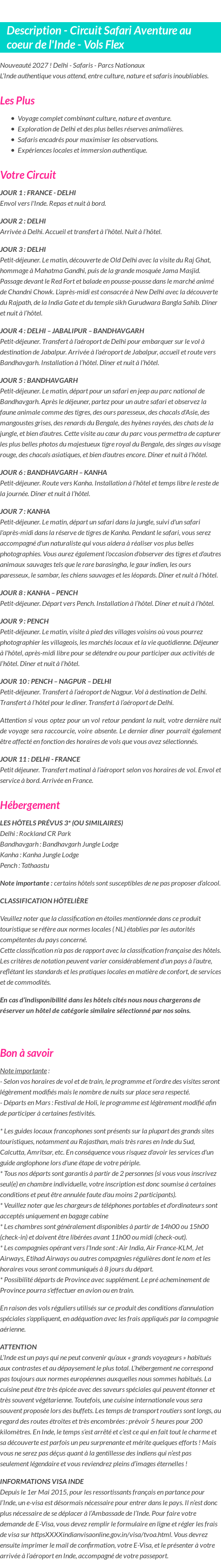 Détails du séjour