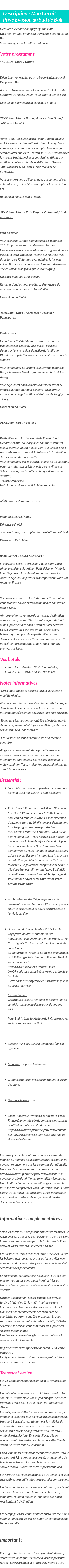 Détails du séjour