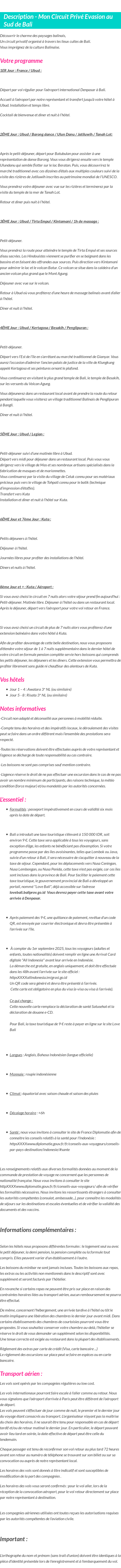 Détails du séjour