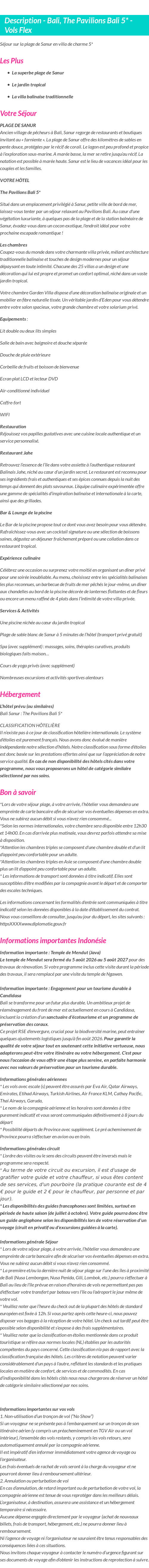 Détails du séjour