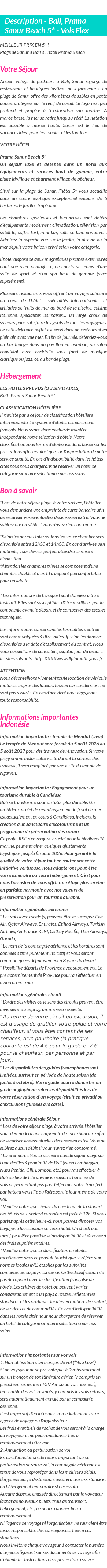 Détails du séjour