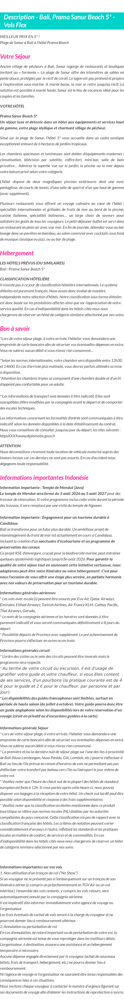 Détails du séjour