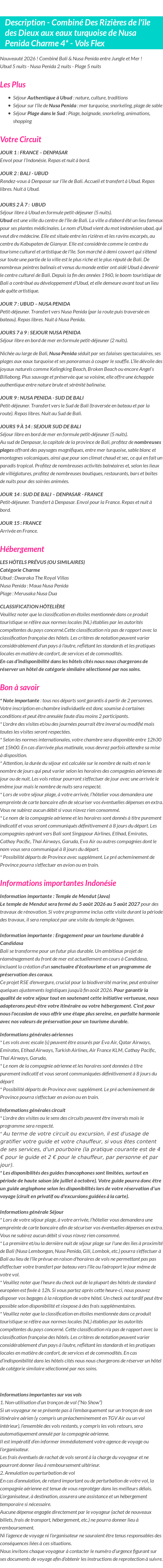 Détails du séjour