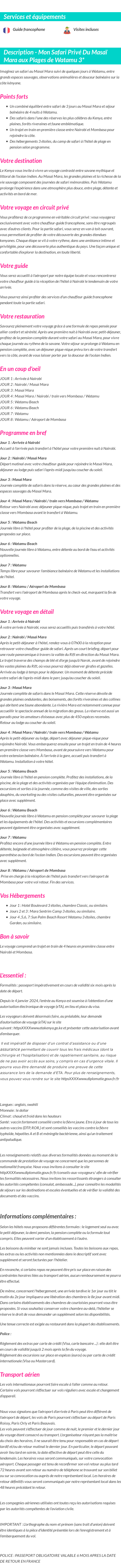 Détails du séjour