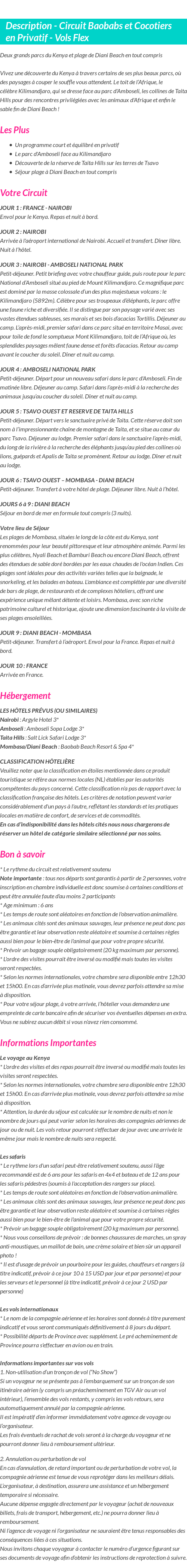 Détails du séjour
