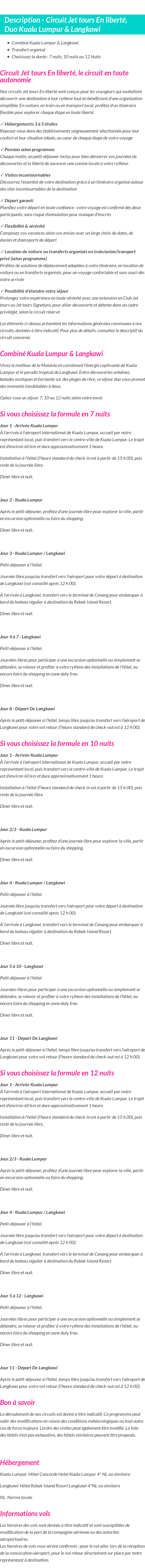 Détails du séjour