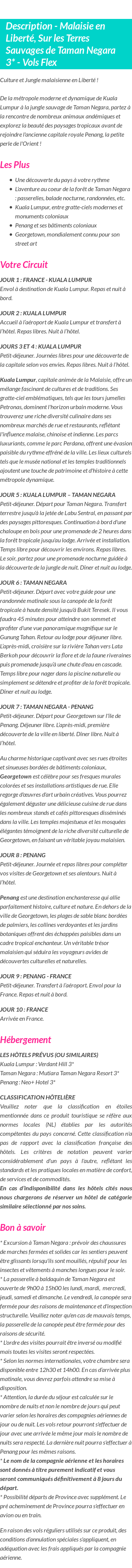 Détails du séjour