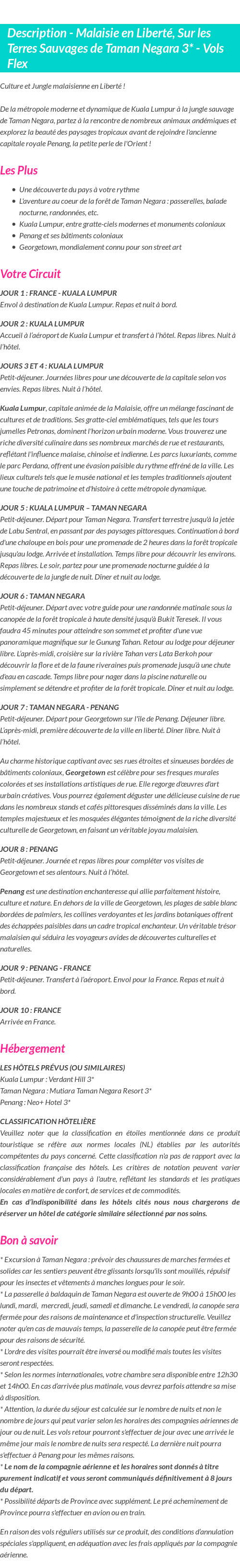 Détails du séjour