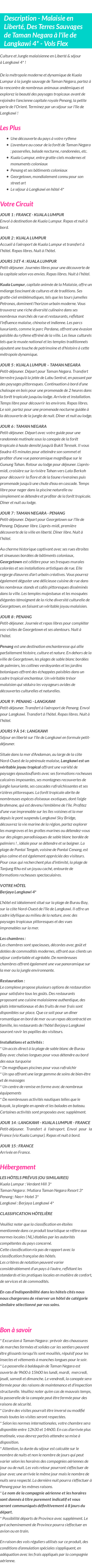 Détails du séjour