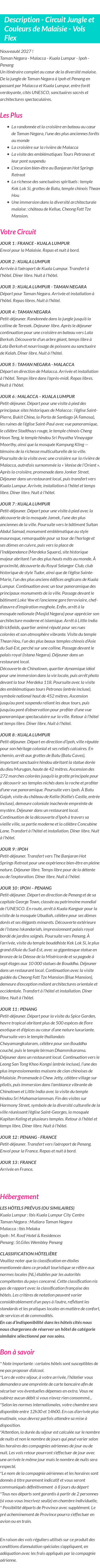 Détails du séjour
