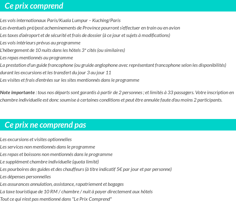 Conditions tarifaires