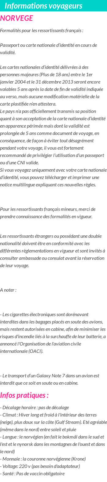 Formalités et infos voyageurs