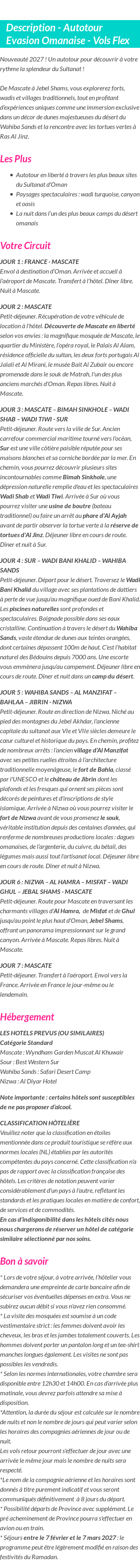Détails du séjour