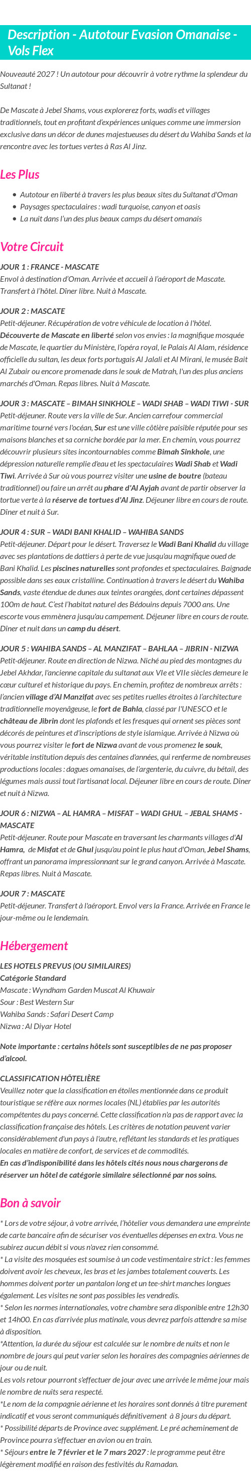 Détails du séjour