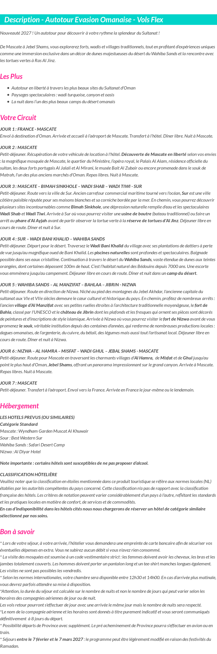 Détails du séjour