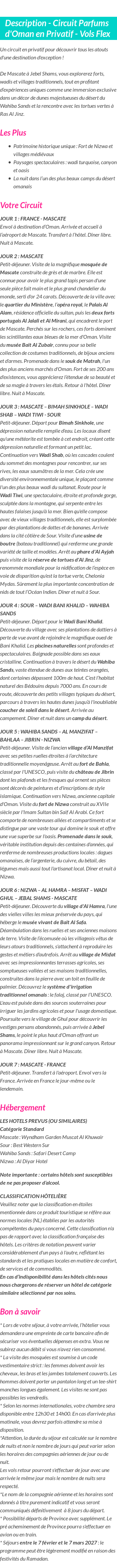 Détails du séjour