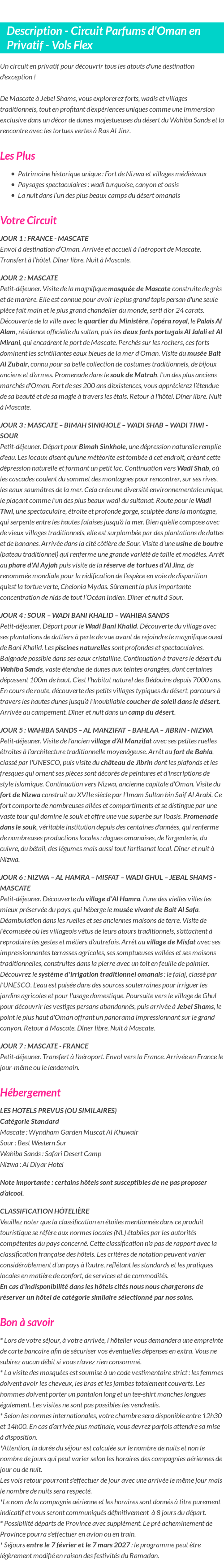 Détails du séjour