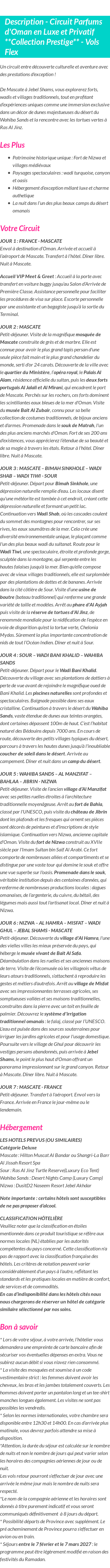 Détails du séjour