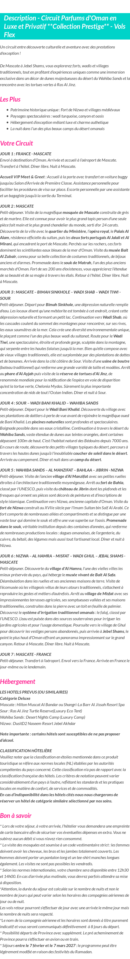 Détails du séjour