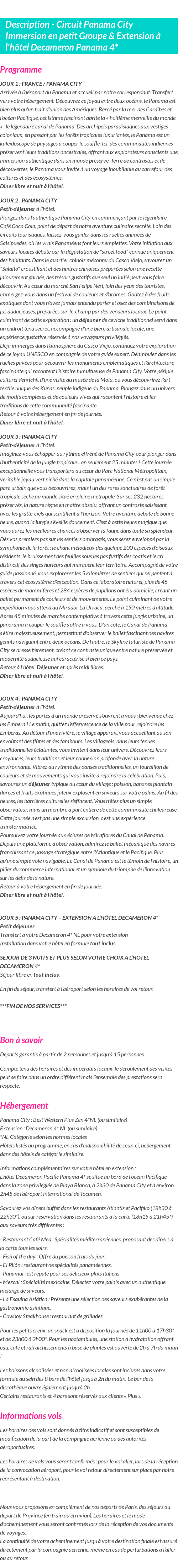 Détails du séjour