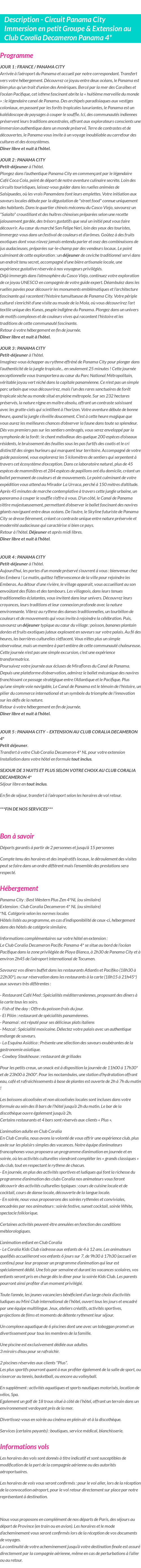 Détails du séjour