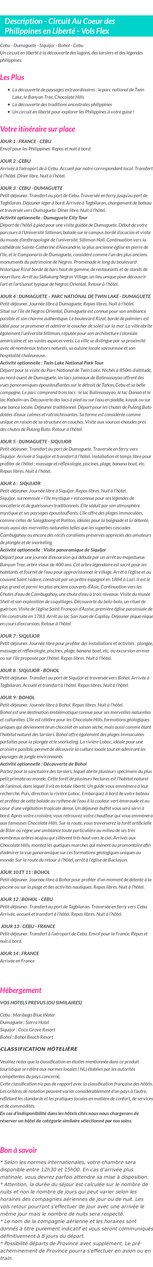 Détails du séjour