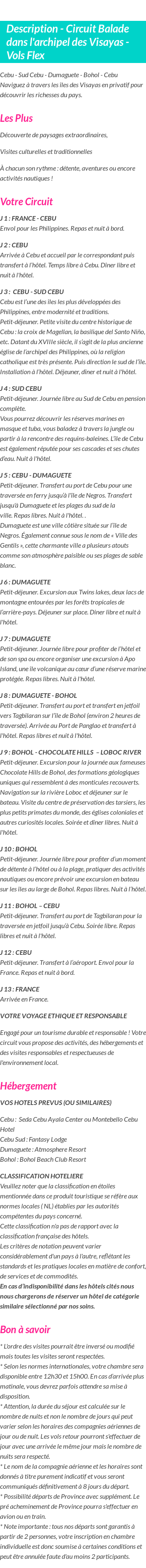 Détails du séjour