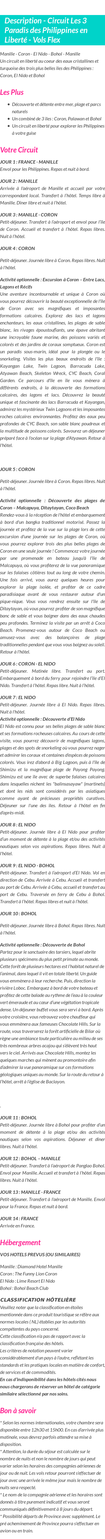 Détails du séjour