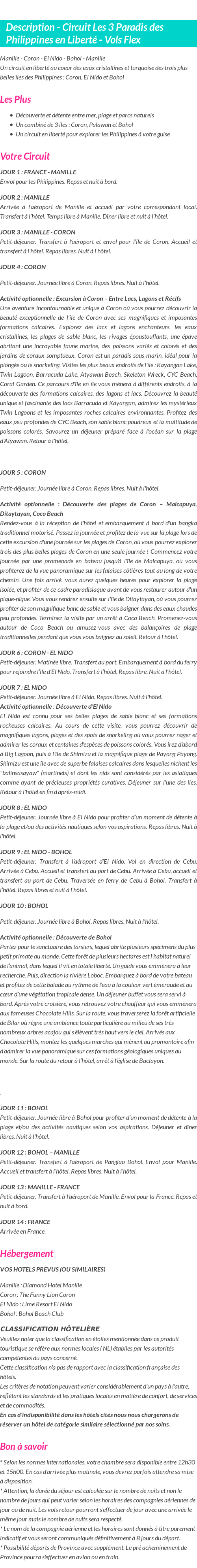 Détails du séjour