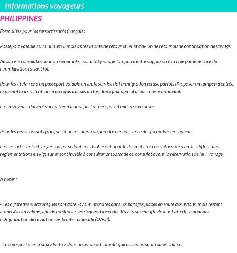 Formalités et infos voyageurs