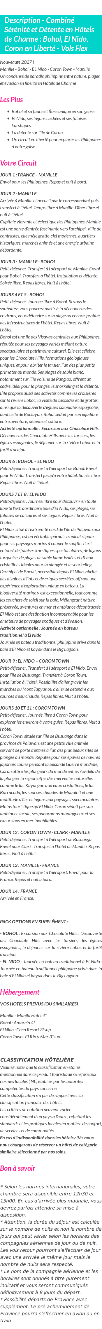 Détails du séjour
