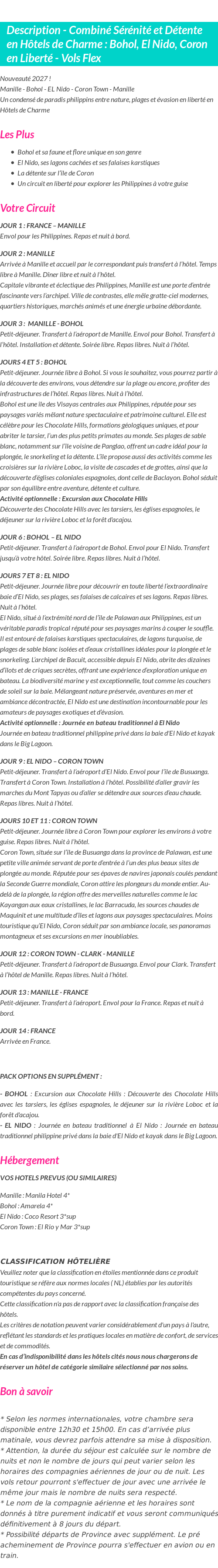 Détails du séjour