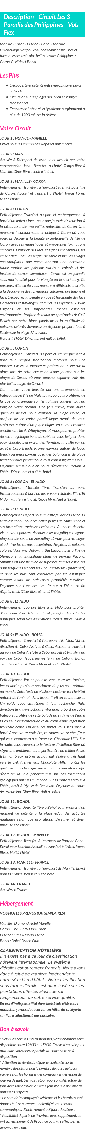 Détails du séjour