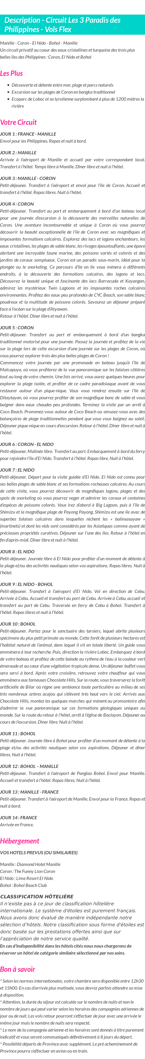Détails du séjour