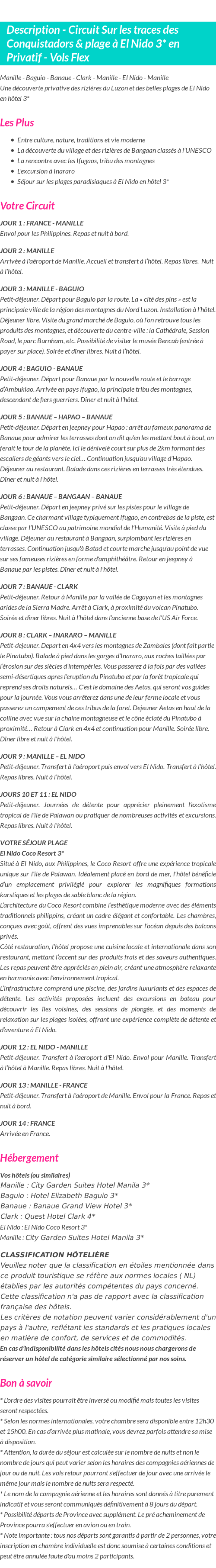 Détails du séjour