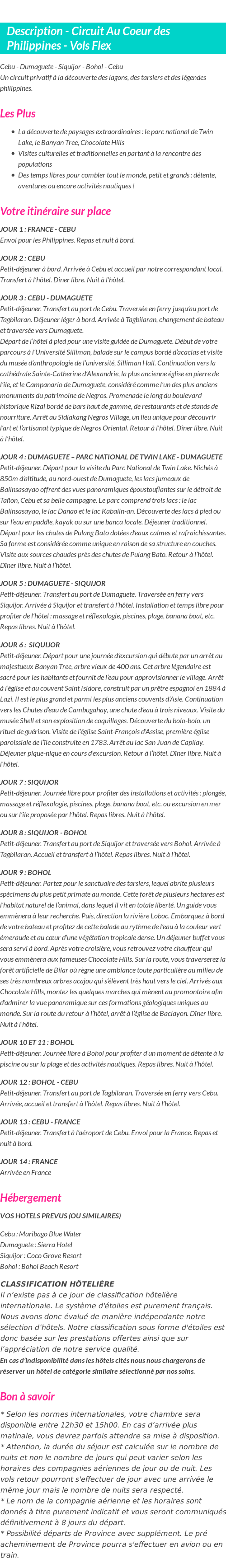 Détails du séjour