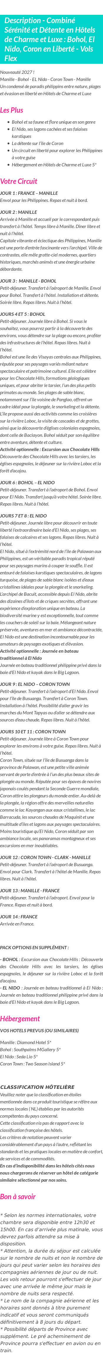 Détails du séjour