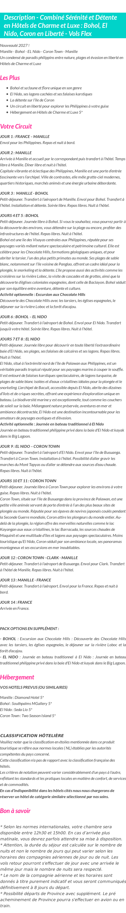 Détails du séjour