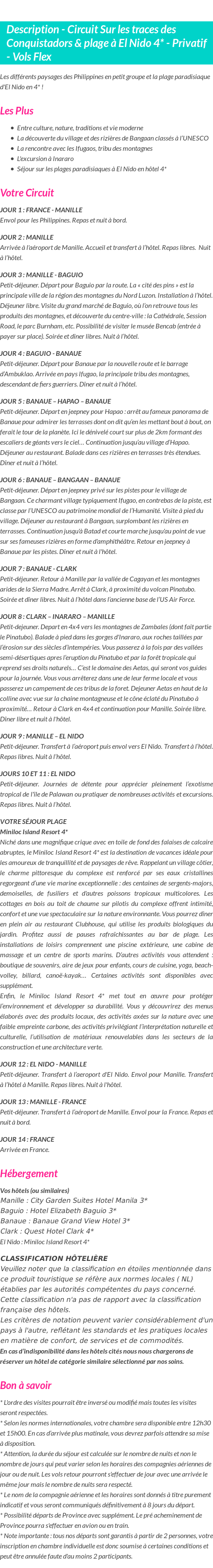Détails du séjour