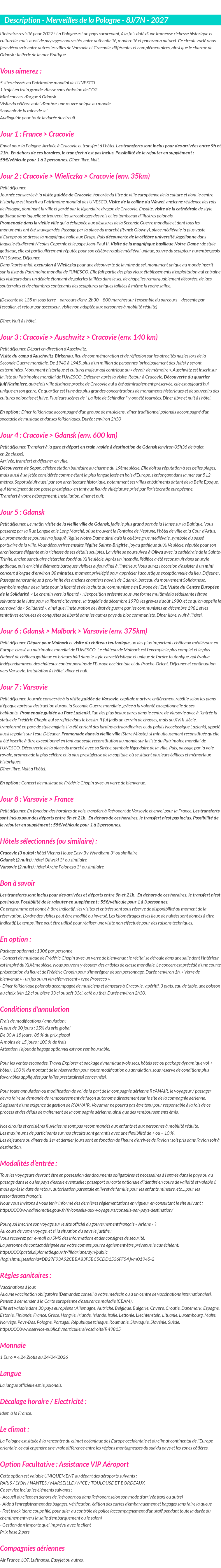 Détails du séjour