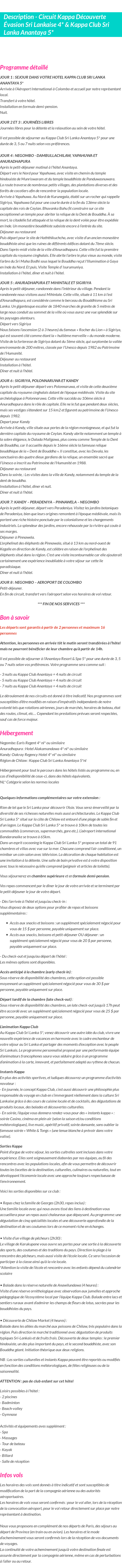 Détails du séjour